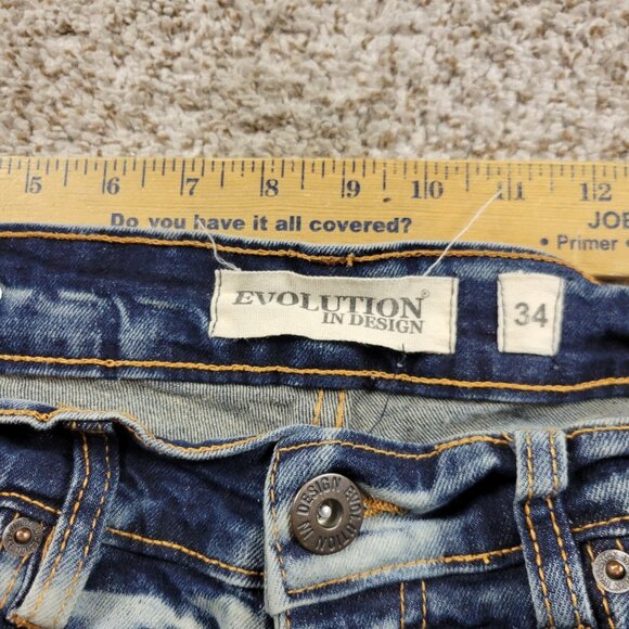 Evolution In Design Jeans Mens 34x32 Measures 34x34 Stacked Distressed - Picture 3 of 6